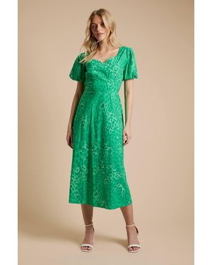 Dorothy Perkins Animal Sweetheart Neck Printed Poplin Dress - Green