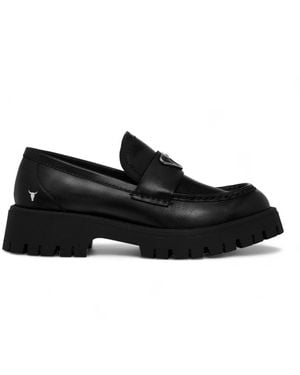 TruClothing Slip On Chunky Leather Moccasin Loafer Shoes - Black