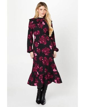 Dorothy Perkins Ruffle Hem Long Sleeve Midi Dress - Red