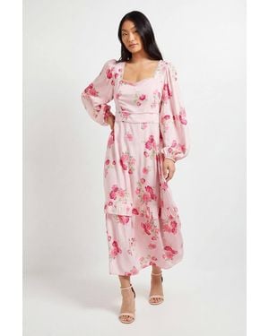 Dorothy Perkins Petite Sweetheart Neck Frill Tier Detail Long Sleeve Maxi Dress - Pink