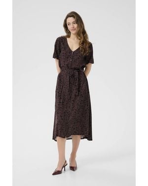 Kaffe Beathe Buttons V-Neck Belted Maxi Dress - Red