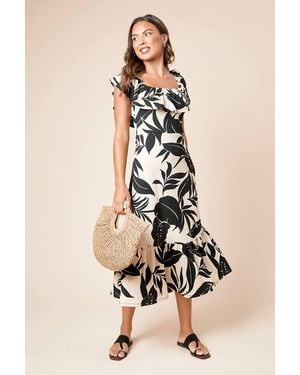 Dorothy Perkins Mono Palm Frill Tiered Hem Jersey Midi Dress - Natural