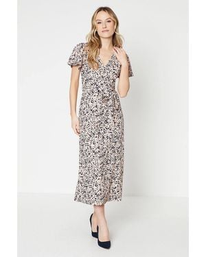 Dorothy Perkins Abstract Flutter Sleeve Wrap Jersey Midi Dress - Pink