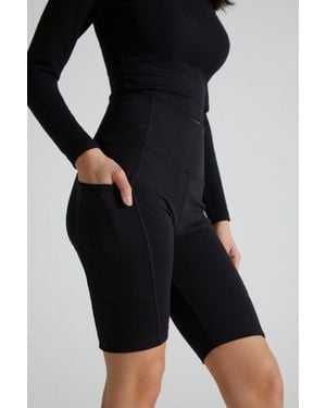 Original Creator Contour High Waisted Biker Shorts With Pockets Cotton Rich Gym Cycling Shorts - Black