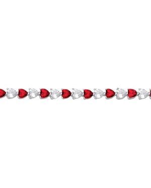 Jewelco London Heart Cz Love Heart Striped Tennis Bracelet - Red