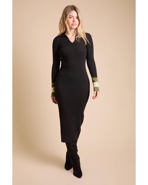 Dorothy Perkins Polo Collar Knitted Midi Dress With Tipped Cuff Detailing - Natural