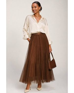 Jolie Moi Tulle Godet Maxi Skirt - Brown