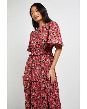 Dorothy Perkins Petite Floral Shirred Waist Angel Sleeve Tiered Maxi Dress