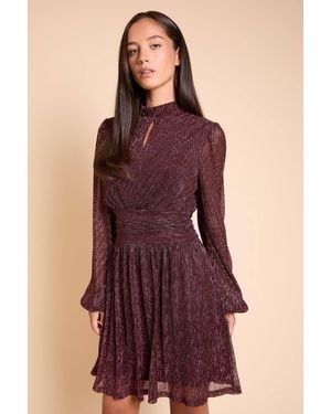 Dorothy Perkins Dp Luxe Sparkle Plisse Jersey High Neck Mini Dress - Purple