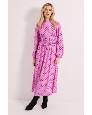Dorothy Perkins Gathered Waist Detail Blouson Sleeve Printed Midi Dress - Pink