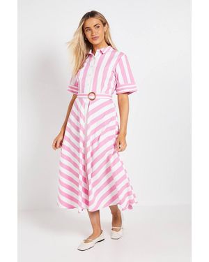 Dorothy Perkins Belted Stripe Shirt Midi Dress - Pink