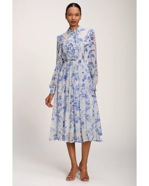 Jolie Moi Chiffon Print Ruffled Shirt Dress - Blue