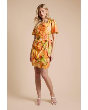 Dorothy Perkins Fruit Lace Trim Wrap Skirt Poplin Printed Mini Dress - Natural