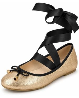 Spot on Ribbon Tie Ballet Court Shoes With Bow Detail - Black