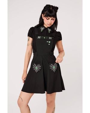 Hell Bunny Millie Embroidered Heart Pocket Pinafore Mini Dress - Black