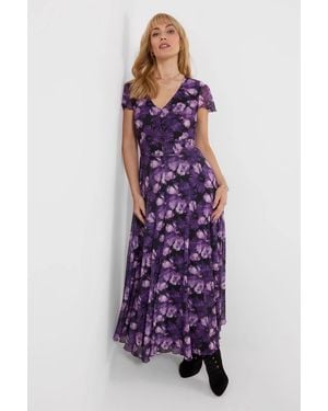 Joe Browns Petite Fabulous Floral Mesh Maxi Dress - Purple