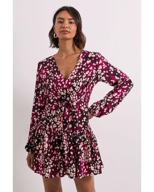Dorothy Perkins Animal Dropped Seam Detail Wrap Front Mini Dress - Red