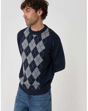 Threadbare Argyle Crew Neck Jumper - Blue