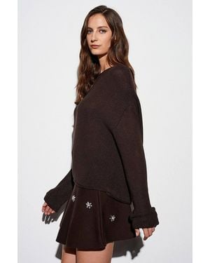 Dilvin Ribbed Boat Neck Knit Jumper - Brown