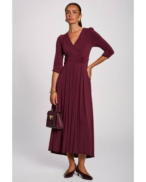 Jolie Moi 3/4 Sleeve Plain Jersey Maxi Dress - Red