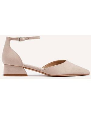 Linzi Dolly Wide Fit Faux Suede Low Block Court Heel - Natural