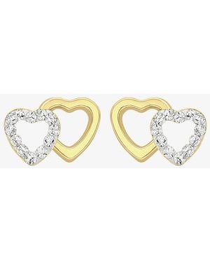 T.H.Baker 9Ct & Cubic Zirconia Double Heart Stud Earrings 1.58.8199 - Metallic