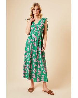 Dorothy Perkins Floral Tie Shoulder Shirred Waist Jersey Midi Dress - Green