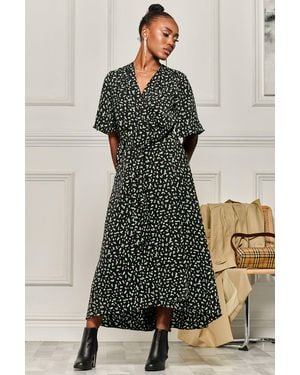 Jolie Moi Angel Sleeve Wrap Tie Front Maxi Dress - Green