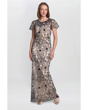 Gina Bacconi Marie-Claire Floral Embroidered Mesh Maxi Dress - Black
