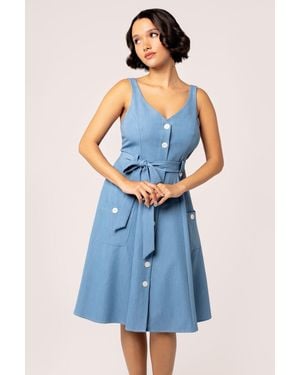Hell Bunny Rylee 1940's Style Vintage Inspired Dress - Blue