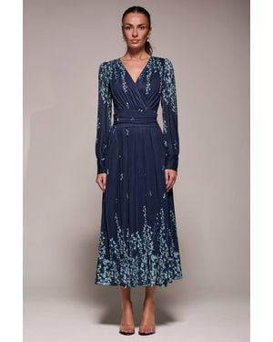 Jolie Moi Long Sleeve Printed Mesh Midaxi Dress - Blue