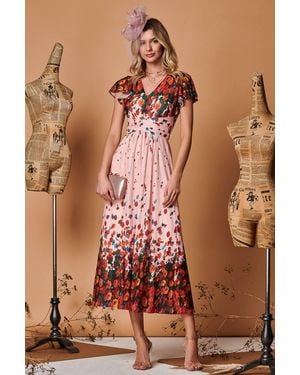 Jolie Moi Symmetrical Floral Print Mesh Maxi Dress - Brown