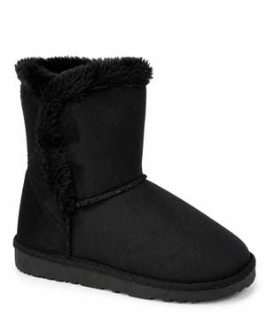 Spot on Faux Fur Trim Ankle Slipper Boots - Black