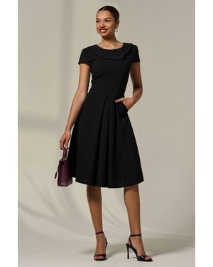Jolie Moi Collared Cap Sleeve Midi Dress - Black