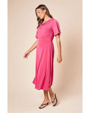Dorothy Perkins Cowl Neck Tie Back Jersey Midi Dress - Pink
