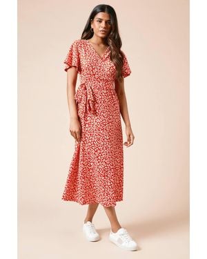 Dorothy Perkins Petite Animal Wrap Front Jersey Midi Dress - Pink