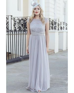 Jolie Moi Lace Bodice Maxi Prom Dress - Grey