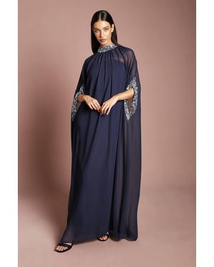 Coast Muse Chiffon Cape Maxi Dress - Blue