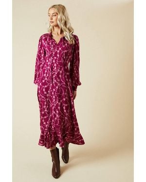 Dorothy Perkins Berry Floral Lace Yoke Midi Dress - Pink