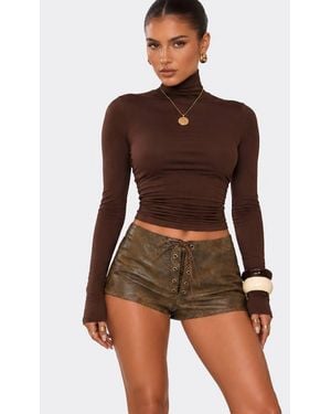 EGO Lace Up Faux Leather Low Rise Shorts - Brown