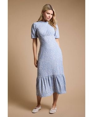 Dorothy Perkins Leopard Tie Back Tiered Jersey Midi Dress - Blue