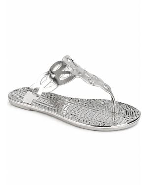 Spot on Metallic Cut Out Toe Post Sandals With Textured Footbed - White