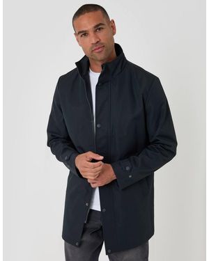 Threadbare Showerproof Funnel Neck Longline Mac - Blue
