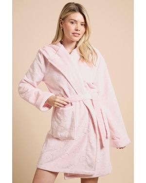 Dorothy Perkins Foil Heart Velour Hooded Short Dressing Gown - Pink