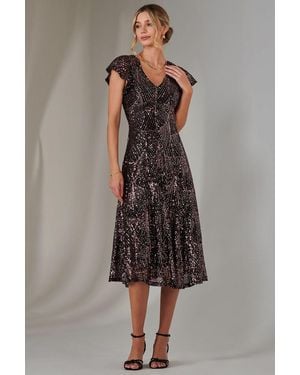 Jolie Moi Sequin V Neck Fit & Flare Midaxi Dress - Brown