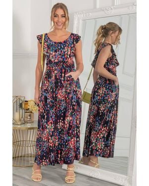 Jolie Moi Adalena Frill Shoudler Maxi Dress - Blue