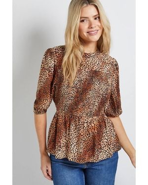 Dorothy Perkins High Neck Shirred Bodice Top - Brown