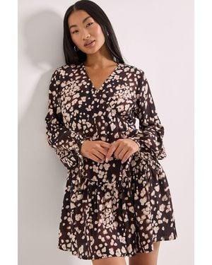 Dorothy Perkins Animal Print Dropped Seam Detail Wrap Front Mini Dress - Brown