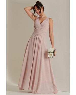 Jolie Moi Pleated Bodice Chiffon Maxi Dress - Natural