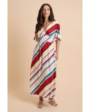 Dorothy Perkins Stripe Cape Sleeve Plunge V Neck Maxi Dress - Pink